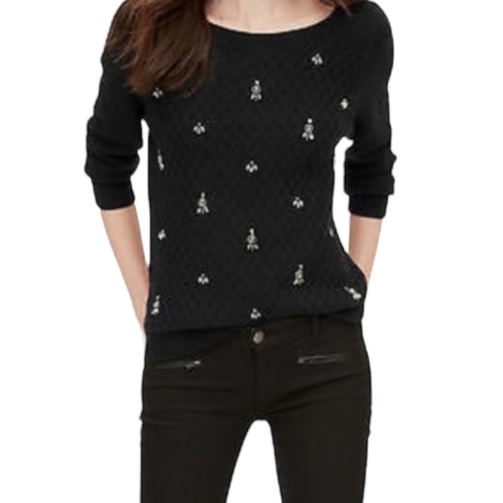 Loft Ann Taylor Black Knit Bejewelled Sweater Size Small